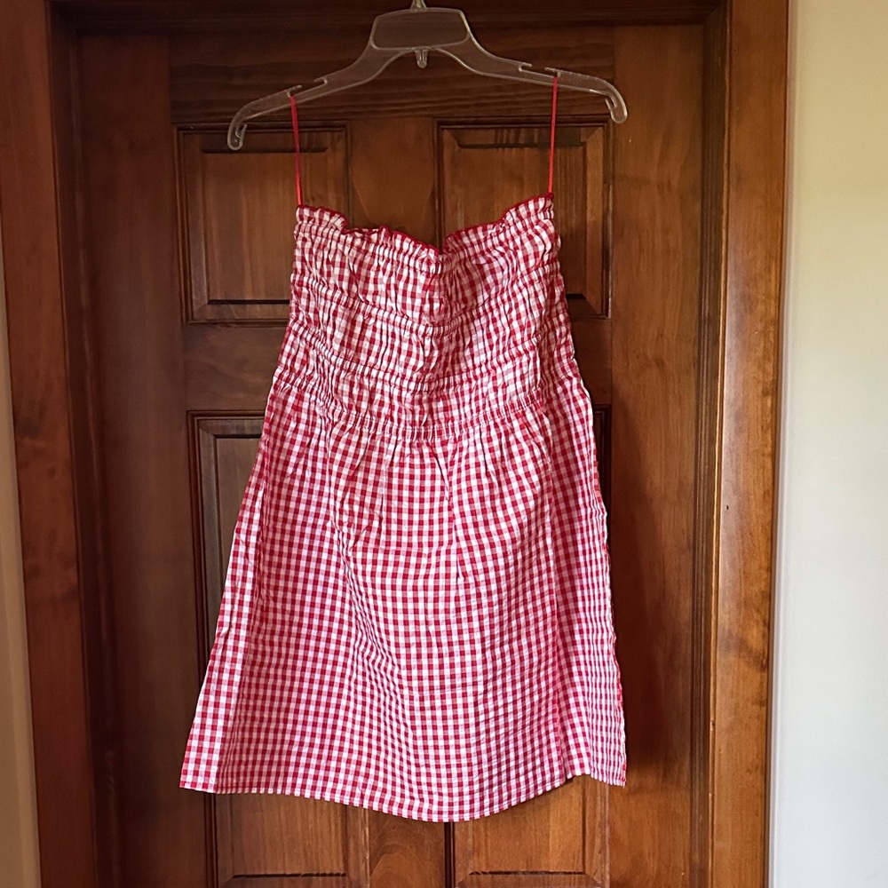 NWT Pink Rose Gingham Strapless Mini Dress